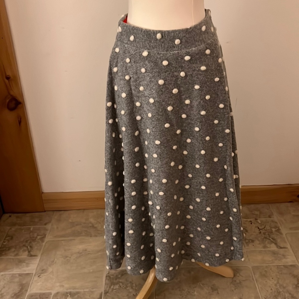 Maeve Grey Sweater Skirt with Pom-Poms